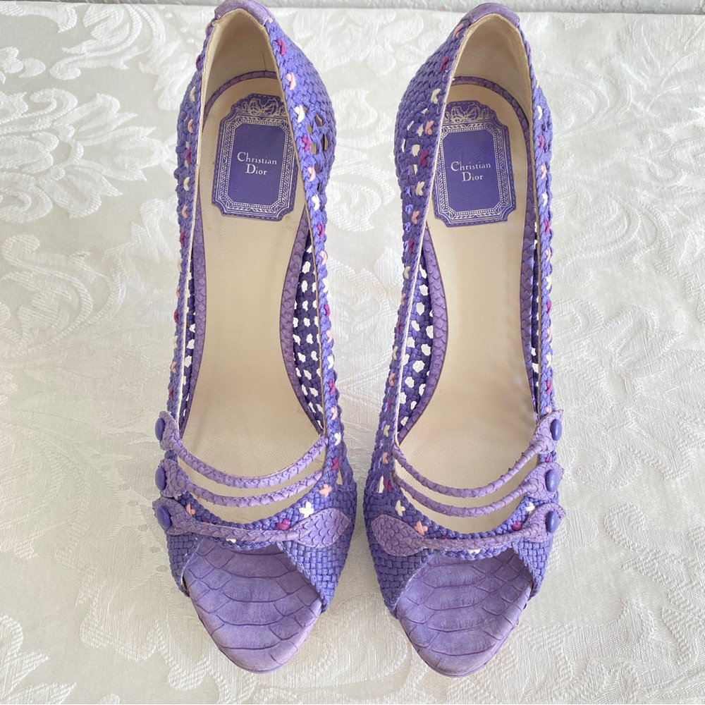 Christian Dior peep Toe woven pumps